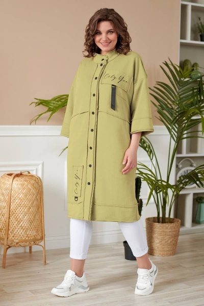 Зеленый кардиган из трикотажа с эффектными деталями Rumoda 2019/1 оливковый - фото 1