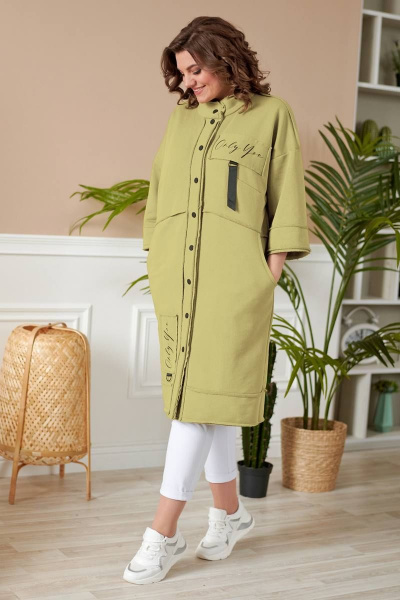 Зеленый кардиган из трикотажа с эффектными деталями Rumoda 2019/1 оливковый - фото 2