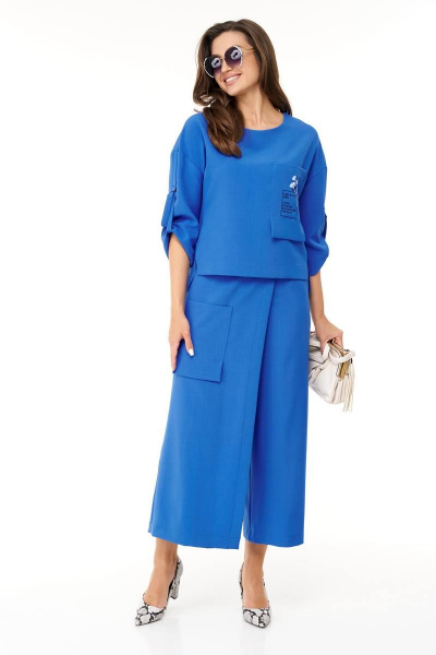 Демисезонный синий комплект блузон и кюлоты из текстиля Taita plus 2325/1 индиго - фото 8