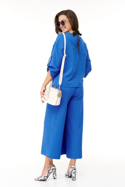 Демисезонный синий комплект блузон и кюлоты из текстиля Taita plus 2325/1 индиго - фото 7