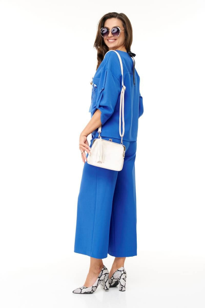 Демисезонный синий комплект блузон и кюлоты из текстиля Taita plus 2325/1 индиго - фото 6