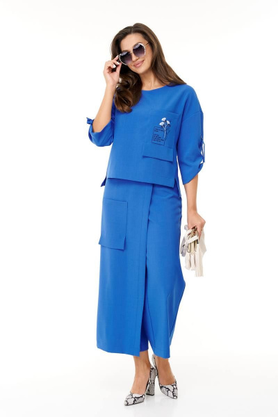Демисезонный синий комплект блузон и кюлоты из текстиля Taita plus 2325/1 индиго - фото 4