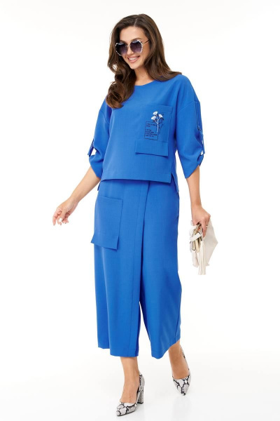 Демисезонный синий комплект блузон и кюлоты из текстиля Taita plus 2325/1 индиго - фото 3