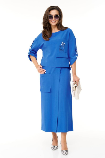 Демисезонный синий комплект блузон и кюлоты из текстиля Taita plus 2325/1 индиго - фото 2