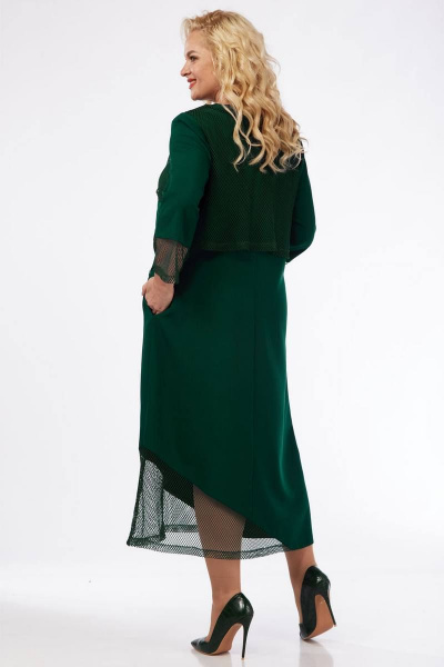 Демисезонное платье из сетки и костюмной ткани с карманами VIA-Mod 608 изумруд - фото 4