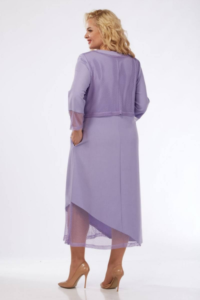 Стильное платье из сетки и ткани с карманами и свободным силуэтом VIA-Mod 608 лаванда - фото 2