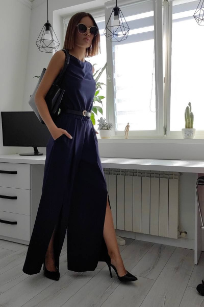 Комбинезон синий из текстиля на каждый день и праздник Patriciа F15324 темно-синий - фото 4