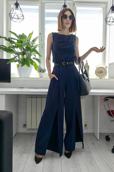 Комбинезон синий из текстиля на каждый день и праздник Patriciа F15324 темно-синий - фото 2