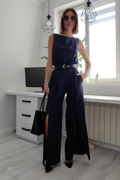 Комбинезон синий из текстиля на каждый день и праздник Patriciа F15324 темно-синий - фото 1