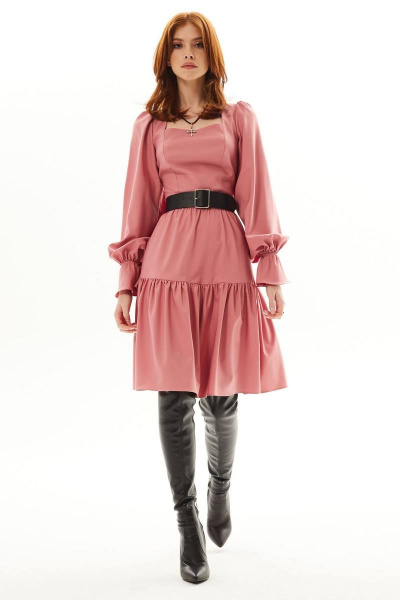 Платье с вырезом капля и двухъярусными воланами из текстиля Golden Valley 44016 розовый - фото 3