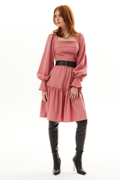Платье с вырезом капля и двухъярусными воланами из текстиля Golden Valley 44016 розовый - фото 1