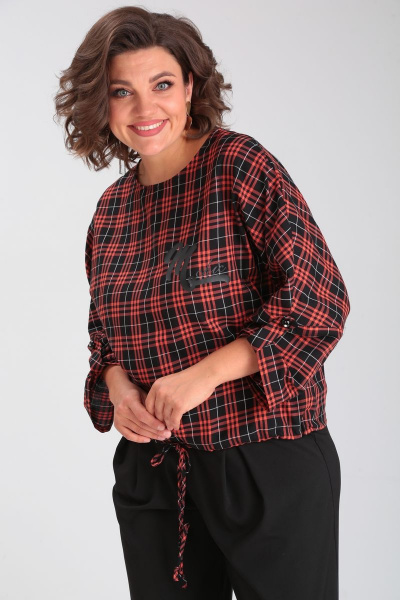 Блузка из вискозы с принтом и брюки-шаровары по низу Michel chic 1347 черный-оранжевый - фото 2