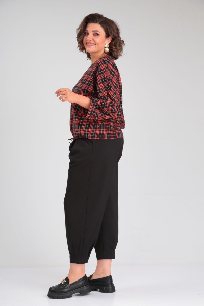 Блузка из вискозы с принтом и брюки-шаровары по низу Michel chic 1347 черный-оранжевый - фото 5