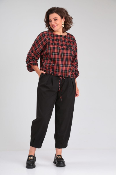 Блузка из вискозы с принтом и брюки-шаровары по низу Michel chic 1347 черный-оранжевый - фото 1