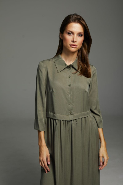 Платье свободного силуэта из вискозы с карманами и воротником DAVA 172 олива - фото 2