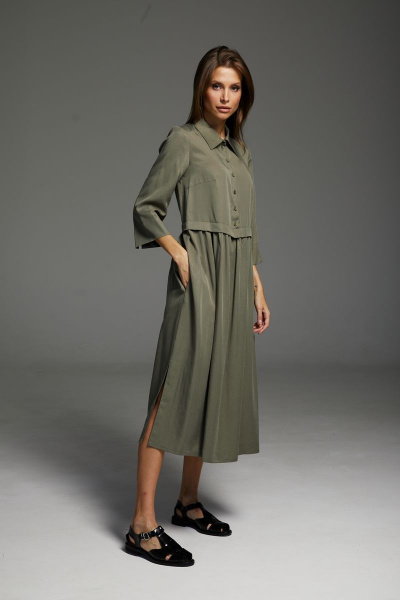 Платье свободного силуэта из вискозы с карманами и воротником DAVA 172 олива - фото 1