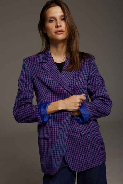 Жакет костюмный полуприлегающий синего цвета DAVA 131/2 синий-черный - фото 4