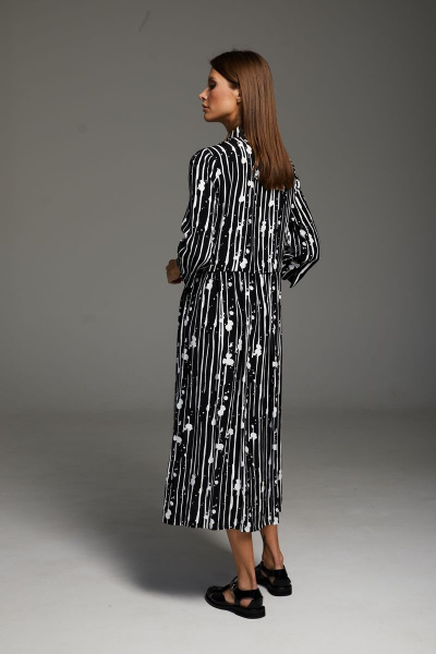 Платье свободного силуэта из вискозы с карманами DAVA 172 черный-белый - фото 3