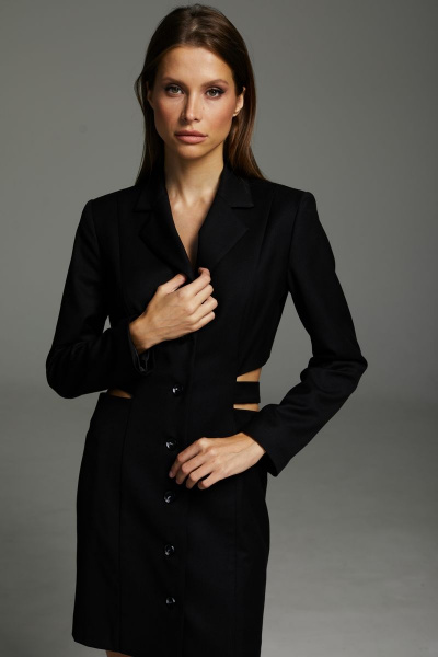 Платье приталенное из ткани с декором пояса DAVA 177 черный - фото 4