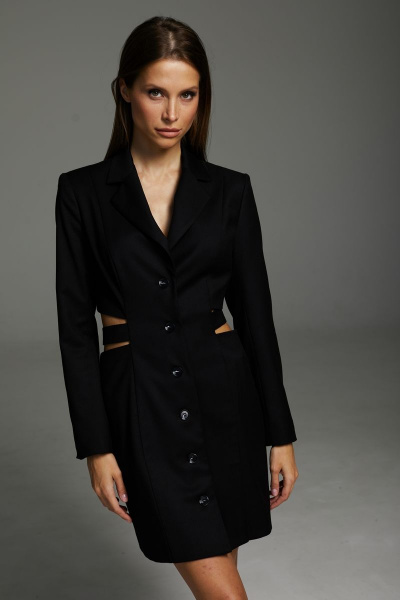 Платье приталенное из ткани с декором пояса DAVA 177 черный - фото 3