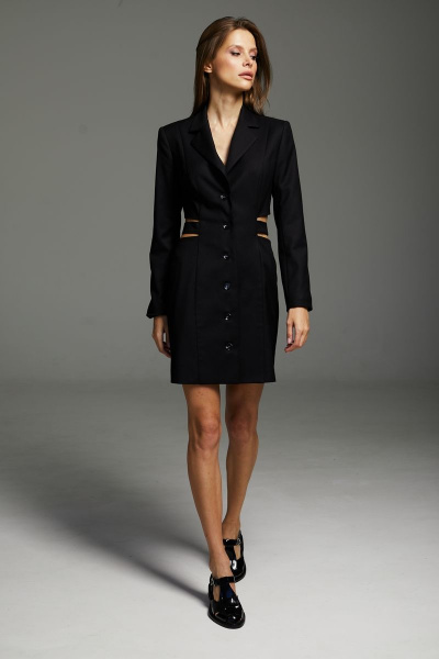 Платье приталенное из ткани с декором пояса DAVA 177 черный - фото 1
