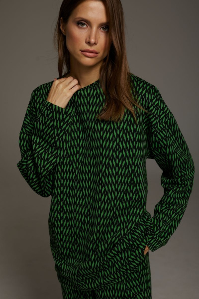 Брюки и джемпер свободного силуэта из трикотажа DAVA 182 черный-зеленый - фото 4