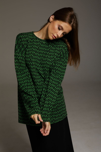 Комплект джемпер и юбка свободного силуета из вискозы DAVA 182/1 черный-зеленый - фото 2