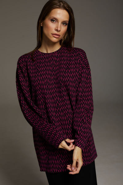 Джемпер и юбка прямого силуэта из вискозы и трикотажа DAVA 182/1 черный-фуксия - фото 3