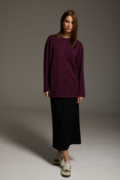 Джемпер и юбка прямого силуэта из вискозы и трикотажа DAVA 182/1 черный-фуксия - фото 2