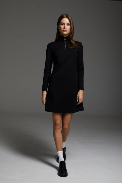 Платье базовое приталенное из вискозного трикотажа DAVA 183 черный - фото 2