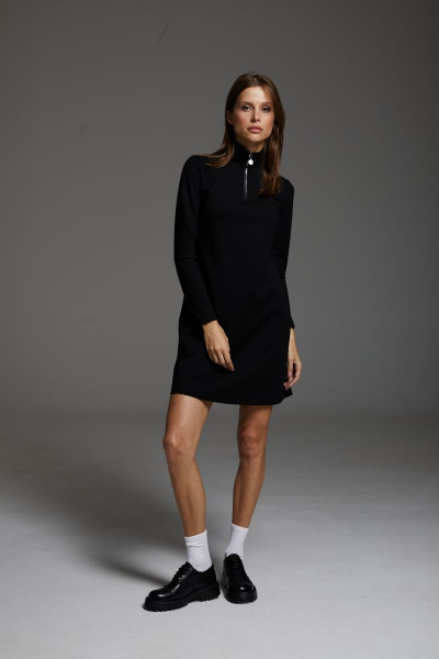 Платье базовое приталенное из вискозного трикотажа DAVA 183 черный - фото 1