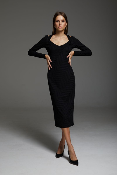 Фасонное приталенное платье из трикотажа с вырезом DAVA 185 черный - фото 2