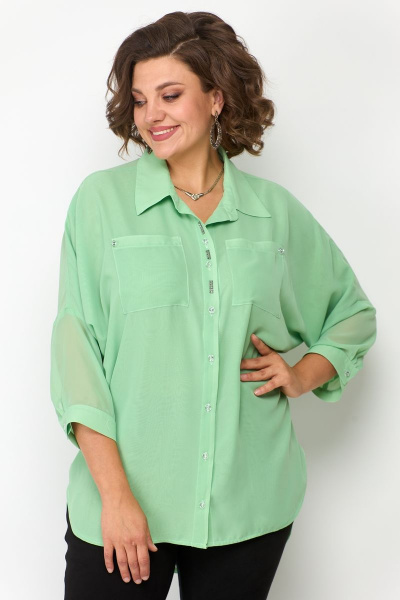 Рубашка хлопковая удлиненная свободная стежка Solomeya Lux 869 салатовый - фото 6