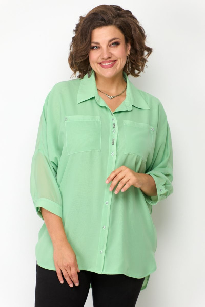 Рубашка хлопковая удлиненная свободная стежка Solomeya Lux 869 салатовый - фото 5
