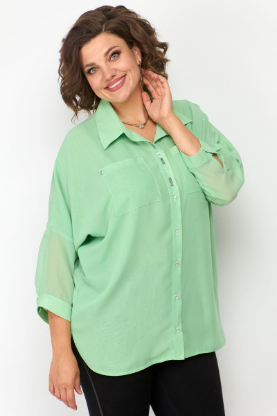 Рубашка хлопковая удлиненная свободная стежка Solomeya Lux 869 салатовый - фото 4