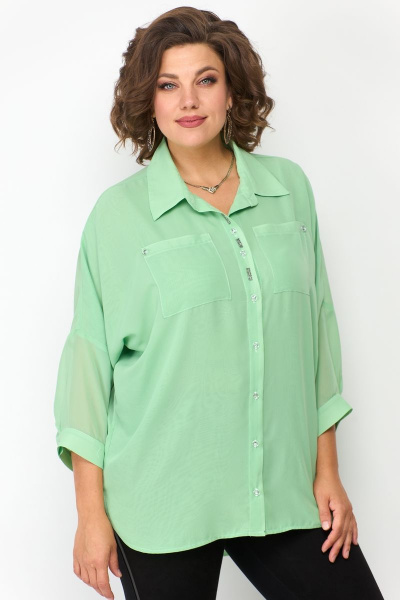 Рубашка хлопковая удлиненная свободная стежка Solomeya Lux 869 салатовый - фото 3