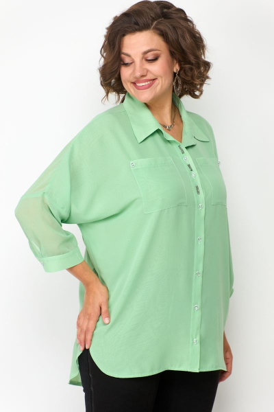 Рубашка хлопковая удлиненная свободная стежка Solomeya Lux 869 салатовый - фото 2