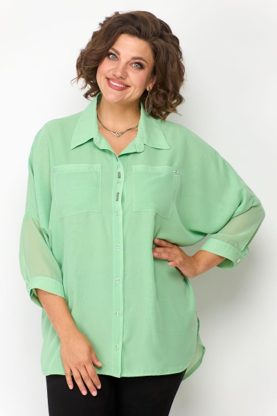 Рубашка хлопковая удлиненная свободная стежка Solomeya Lux 869 салатовый - фото 1