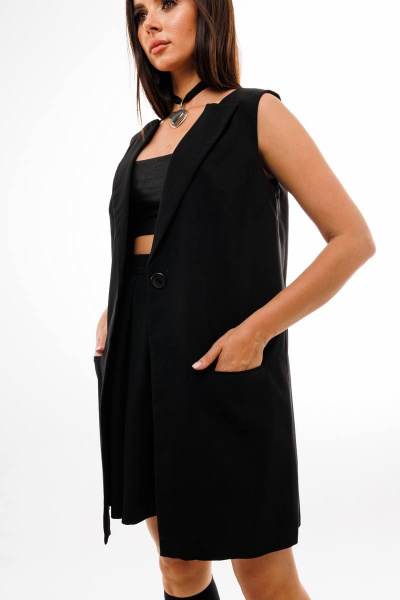 Жилет костюмный черный с классическими лацканами Anelli 1036 черный - фото 3