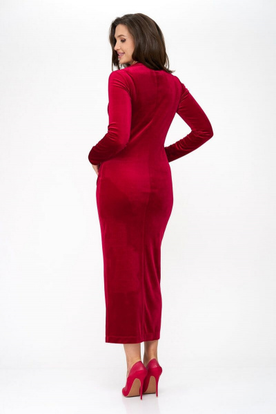 Красное платье-футляр из стрейч-бархата с V-образным вырезом Abbi 1014 спелая-вишня - фото 3