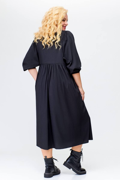 Демисезонное платье прямого силуэта из хлопка с разрезом и карманами Swallow 675.1 черный - фото 7