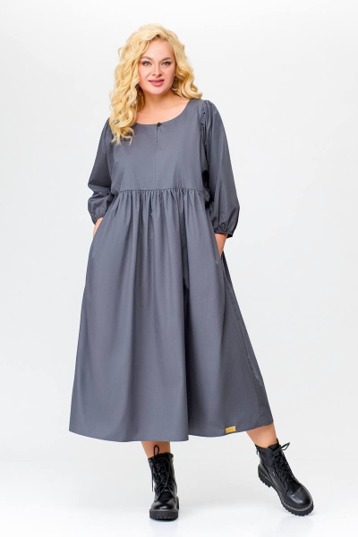 Платье прямого силуэта из хлопка с карманами Swallow 675.2 графит - фото 4
