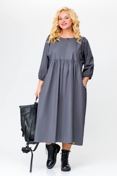 Платье прямого силуэта из хлопка с карманами Swallow 675.2 графит - фото 3