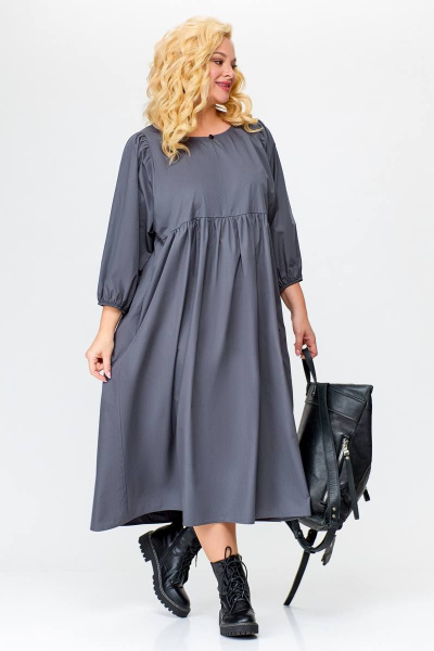 Платье прямого силуэта из хлопка с карманами Swallow 675.2 графит - фото 2