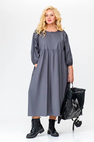 Платье прямого силуэта из хлопка с карманами Swallow 675.2 графит - фото 1