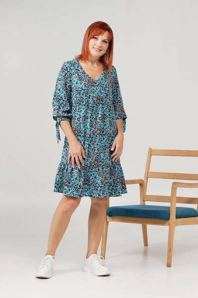 Бежевое платье с рукавом-воланом и декоративными пуговицами Соджи 575 бирюзовый - фото 6