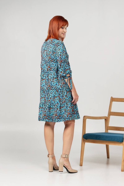 Бежевое платье с рукавом-воланом и декоративными пуговицами Соджи 575 бирюзовый - фото 4