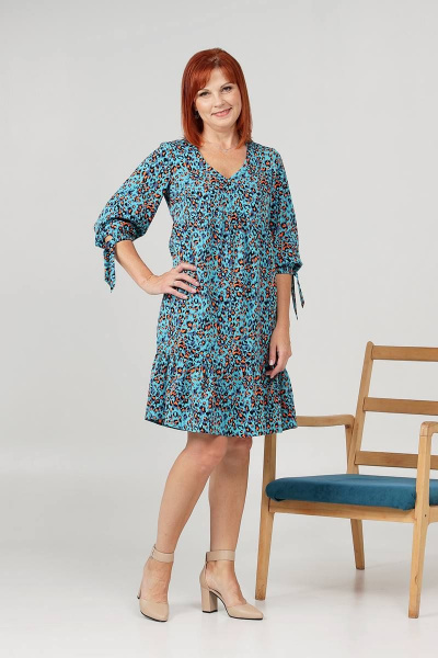 Бежевое платье с рукавом-воланом и декоративными пуговицами Соджи 575 бирюзовый - фото 3