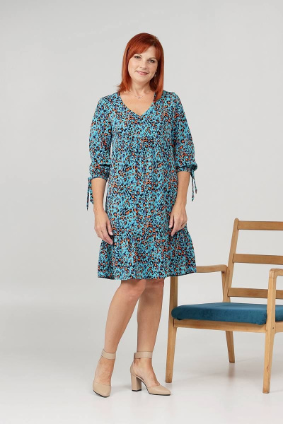 Бежевое платье с рукавом-воланом и декоративными пуговицами Соджи 575 бирюзовый - фото 2