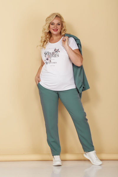 Зеленый летний тройной комплект с капюшоном и карманами Tensi 353 серо-лазурный - фото 6